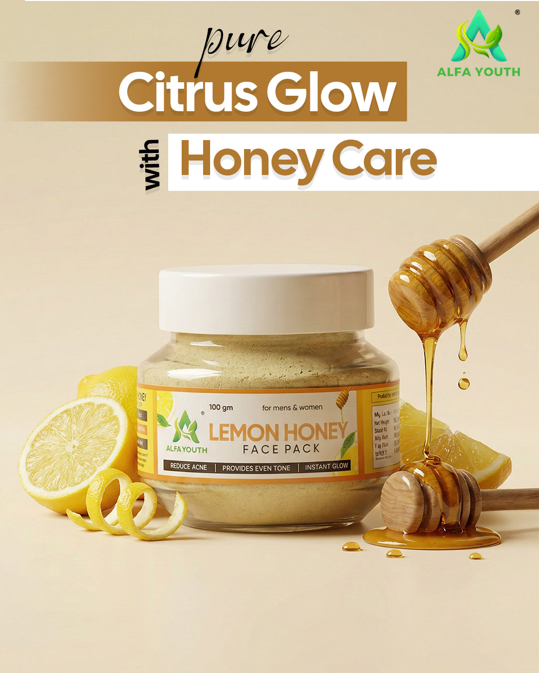 Alfa Youth Lemon Honey Face Pack Powder - 100gm