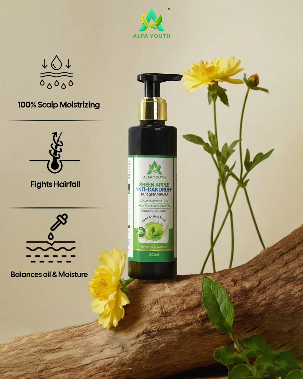 Alfa Youth Green Apple Anti-Dandruff Shampoo - 200ml