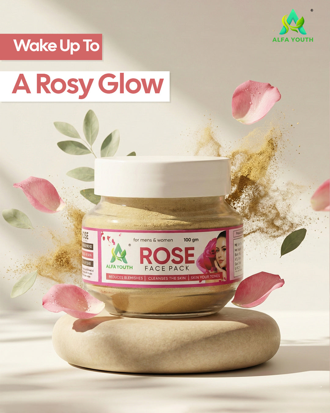 Alfa Youth Rose Face Pack Powder - 100gm