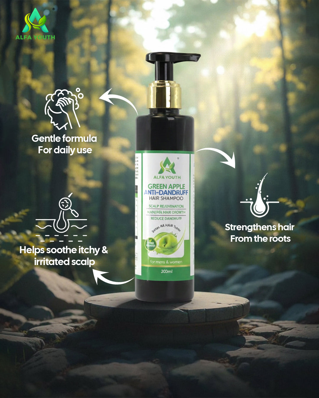 Alfa Youth Green Apple Anti-Dandruff Shampoo - 200ml
